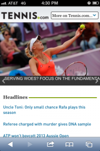 Tennis.com's mobile site