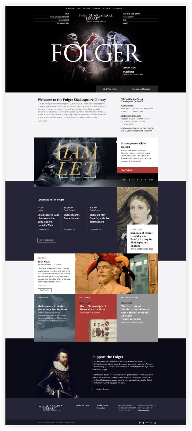 screenshot of the folger shakespeare library website homepage
