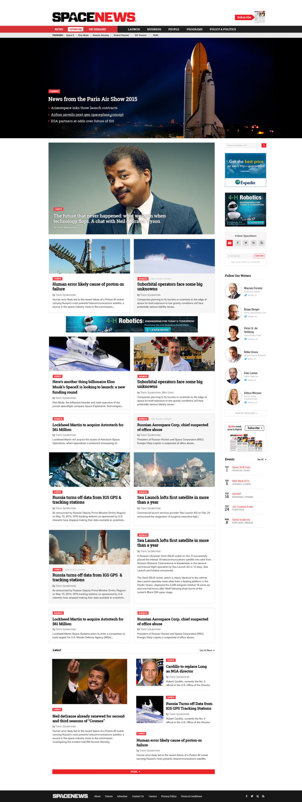 SpaceNews WordPress homepage mockup