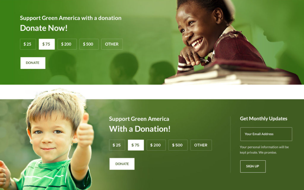 Green America quick donate functionality