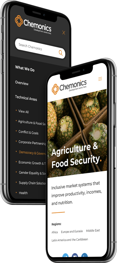 Chemonics website displayed on a mobile device