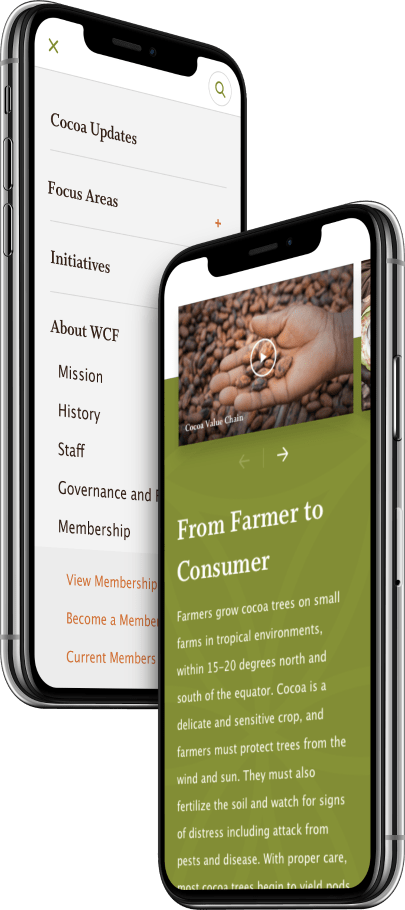World Cocoa Foundation website displayed on mobile devices