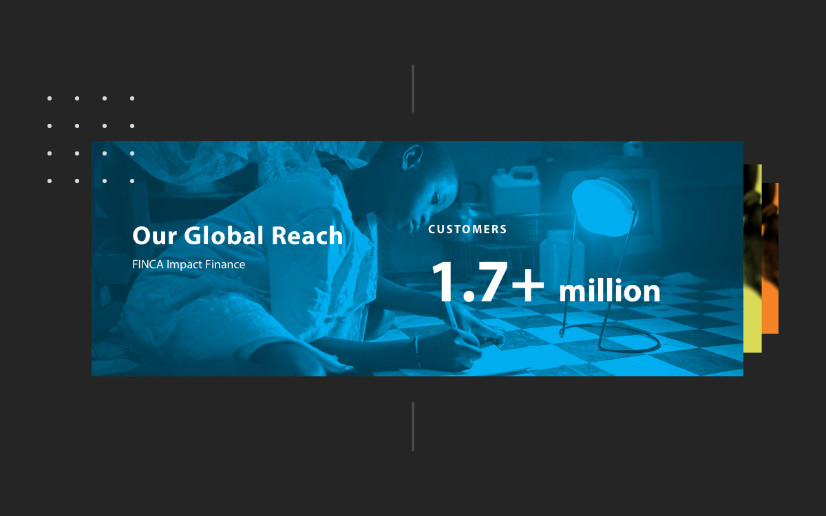A screenshot of Finca's global reach statistic: over 1.7 million customers.