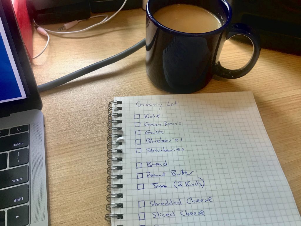 A photo of a grocery list being drafted