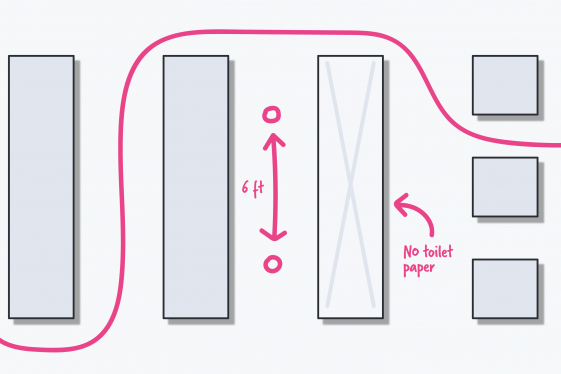 Graphic showing a user navigating grocery store aisles